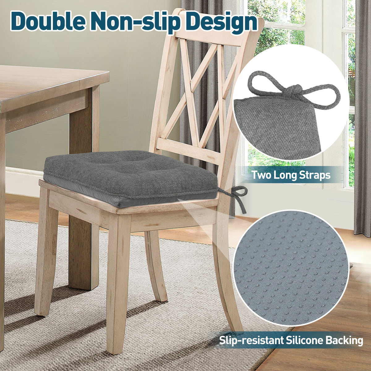 Kitchen Chair Cushions 3.5" Thick Bouclé Fabric Dining Chair Cushions - Shinnwa