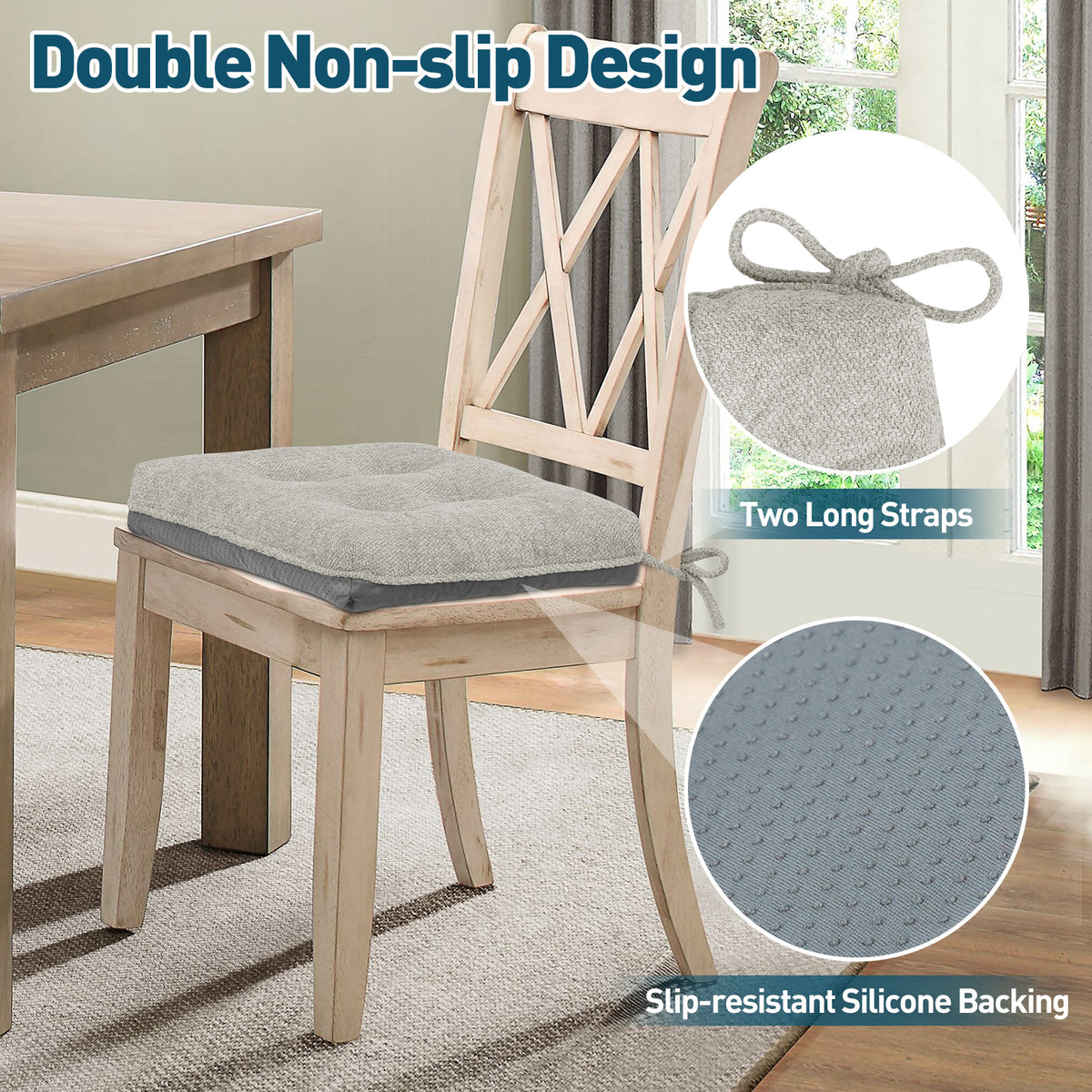 Kitchen Chair Cushions 3.5" Thick Bouclé Fabric Dining Chair Cushions - Shinnwa