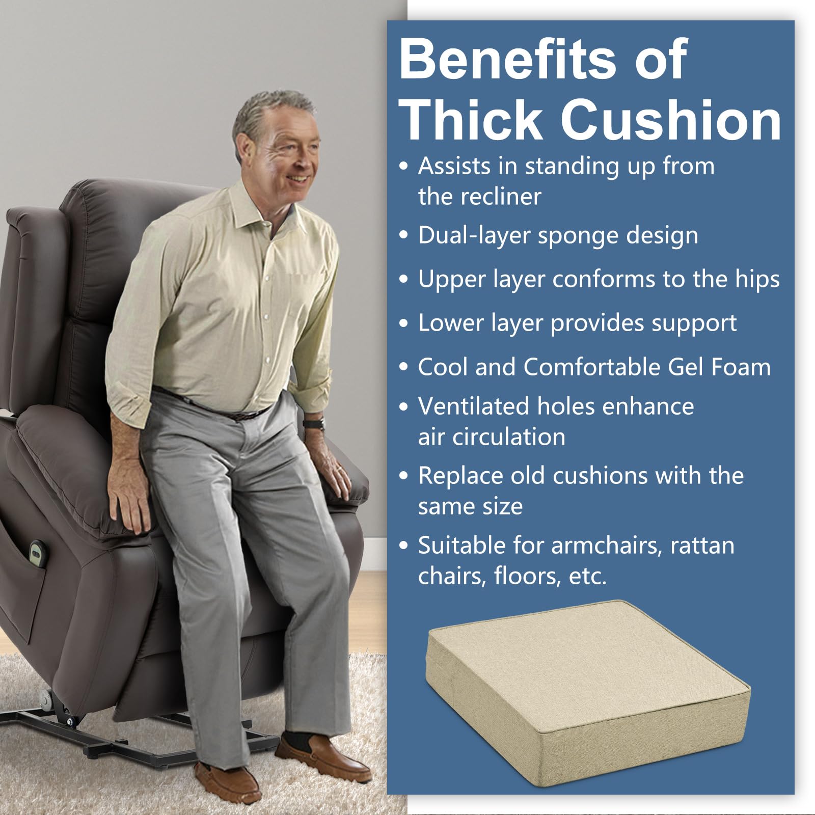 Recliner Chair Cushion Extra Large Memory Foam Seat Cushion