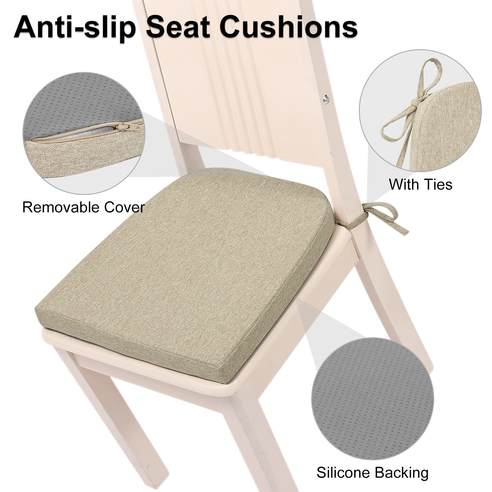 Dining Chair Cushions Set of 4 D-Shaped Seat Cushion - Shinnwa