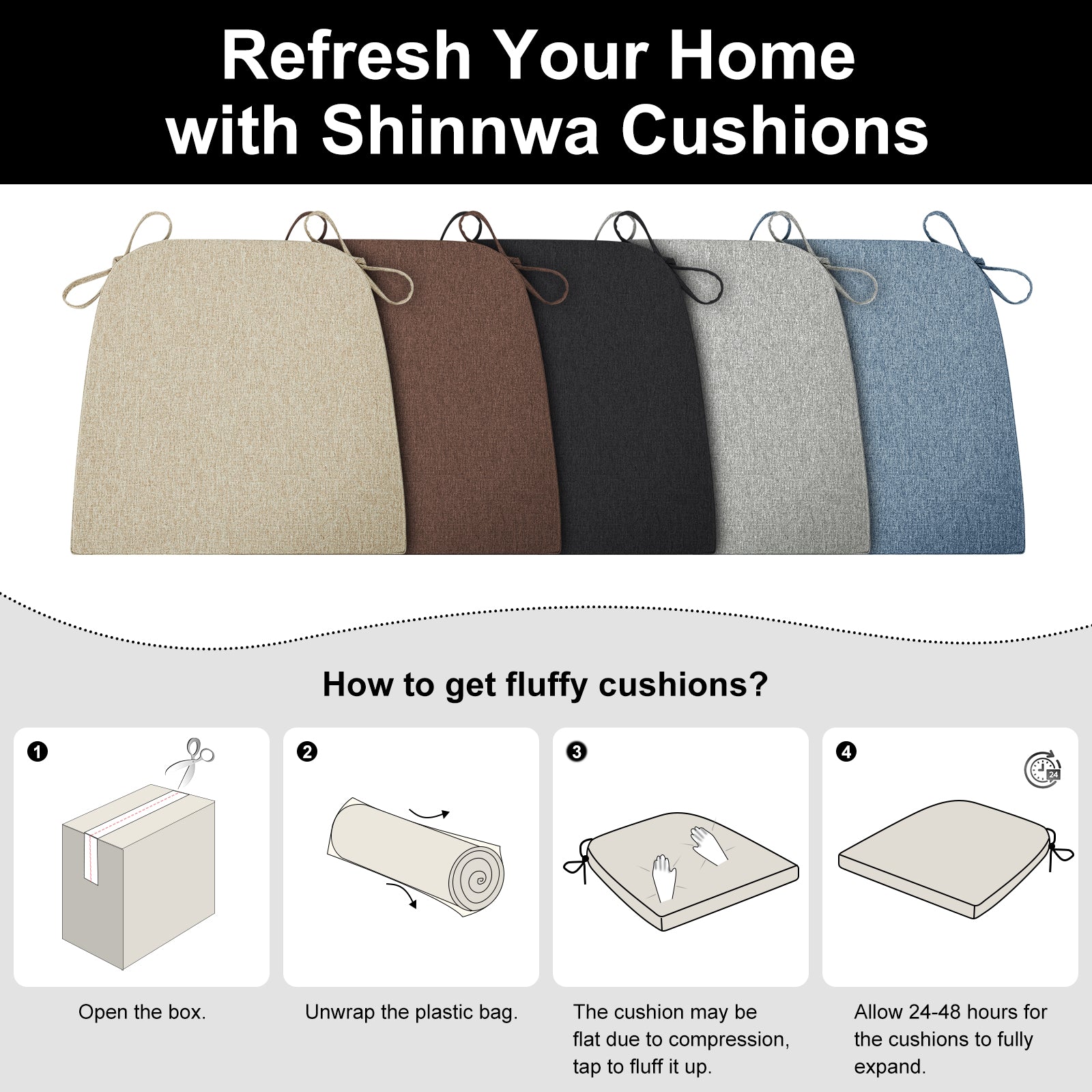 Dining Chair Cushions Set of 4 D-Shaped Seat Cushion - Shinnwa