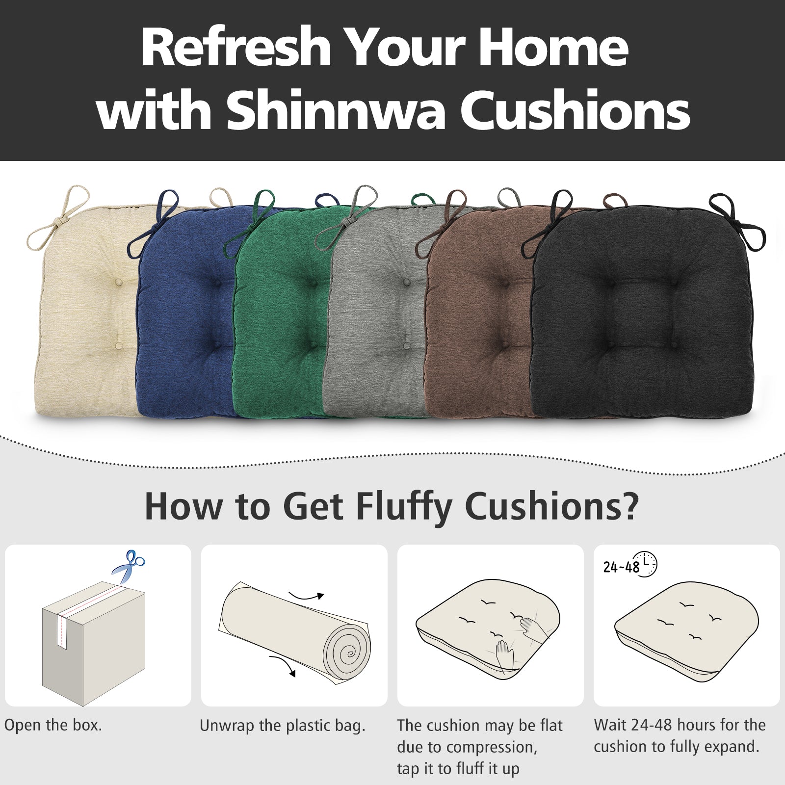 Chair Cushions for Dining Chairs Tufted Memory Foam Chair Pads Non-Slip Seat Cushions - Shinnwa