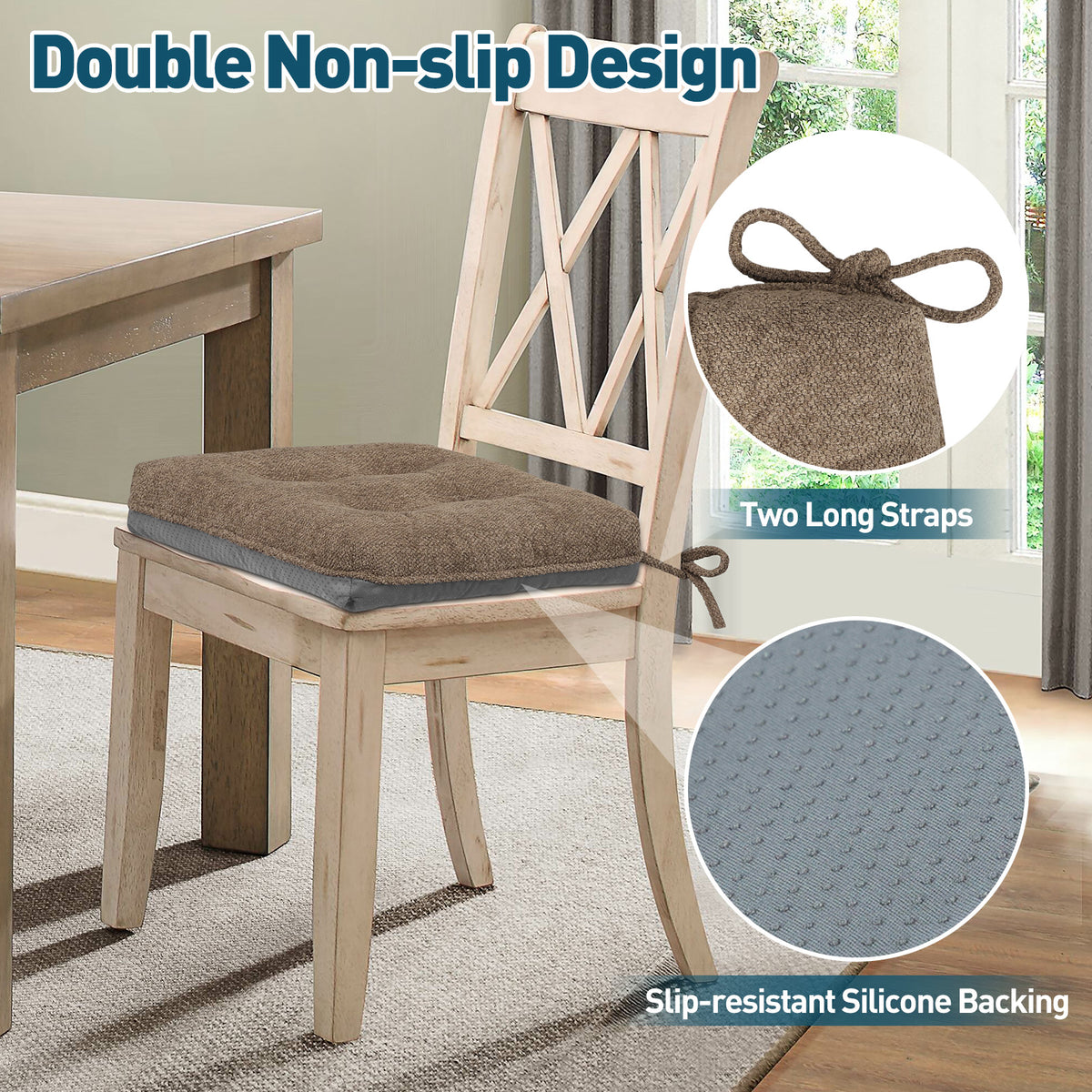 Kitchen Chair Cushions 3.5" Thick Bouclé Fabric Dining Chair Cushions - Shinnwa