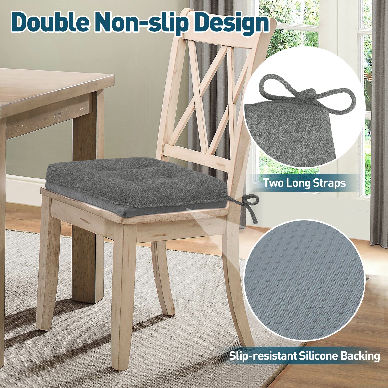 Kitchen Chair Cushions 3.5" Thick Bouclé Fabric Dining Chair Cushions - Shinnwa