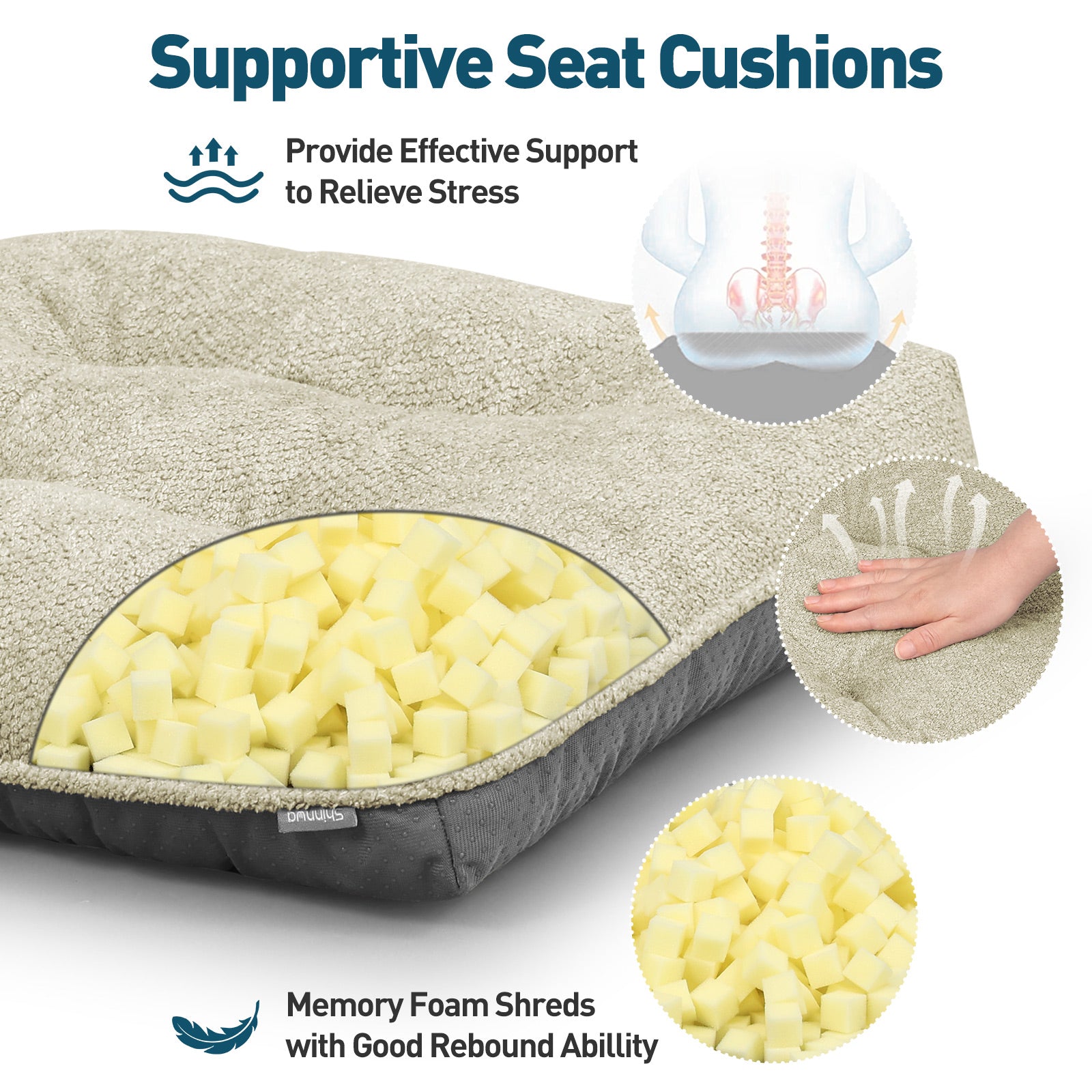 Kitchen Chair Cushions 3.5" Thick Bouclé Fabric Dining Chair Cushions - Shinnwa