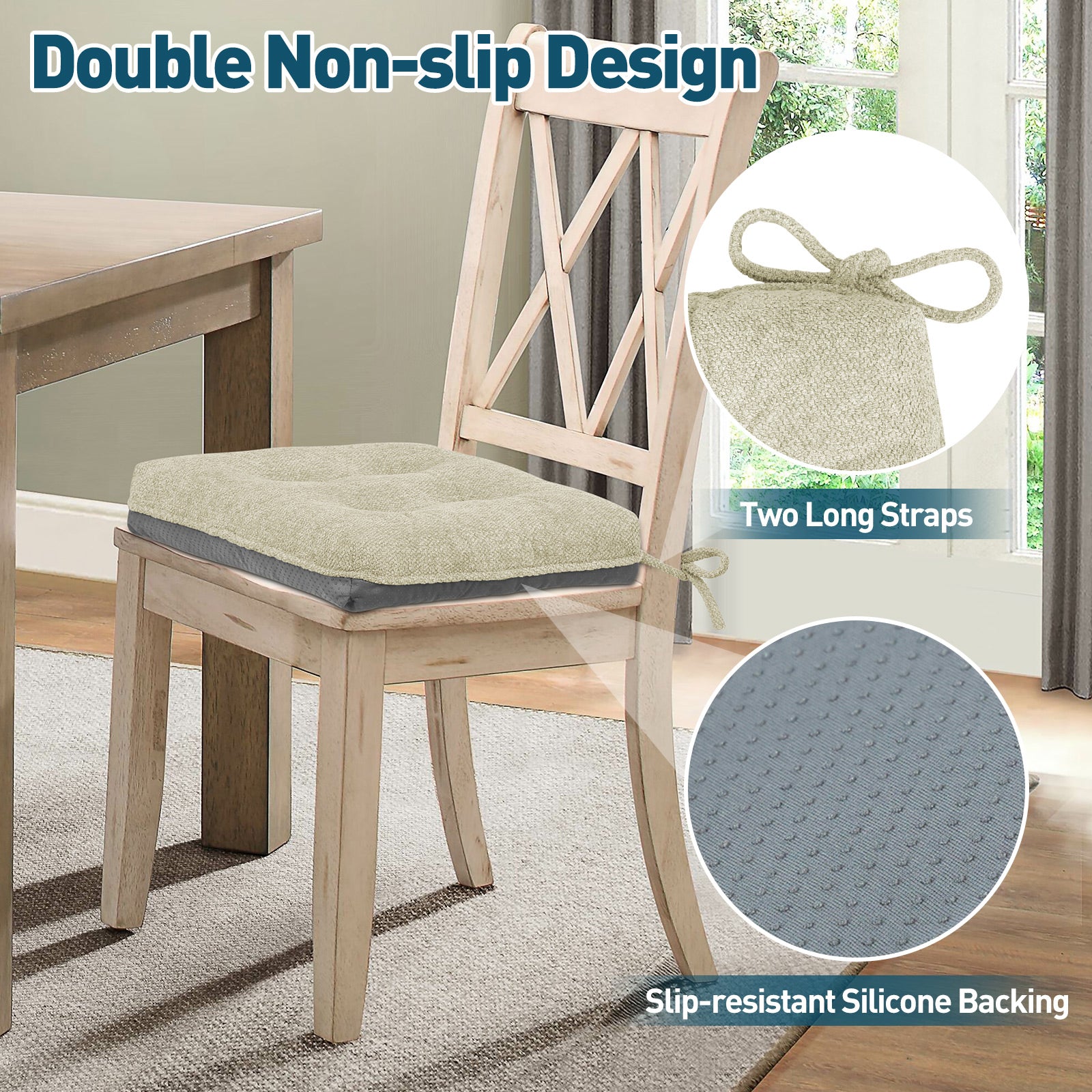Kitchen Chair Cushions 3.5" Thick Bouclé Fabric Dining Chair Cushions - Shinnwa