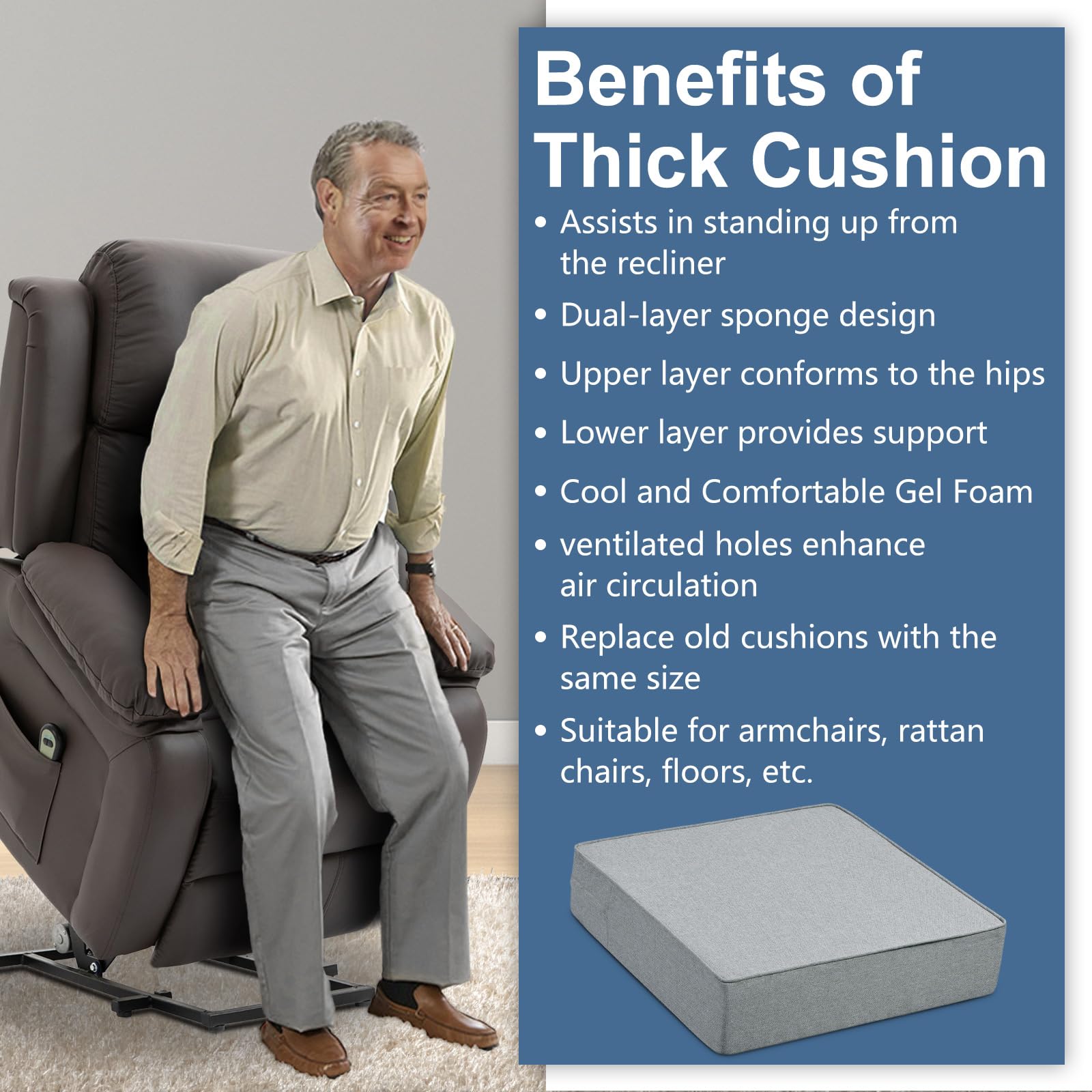 Recliner Chair Cushion Extra Large Memory Foam Seat Cushion