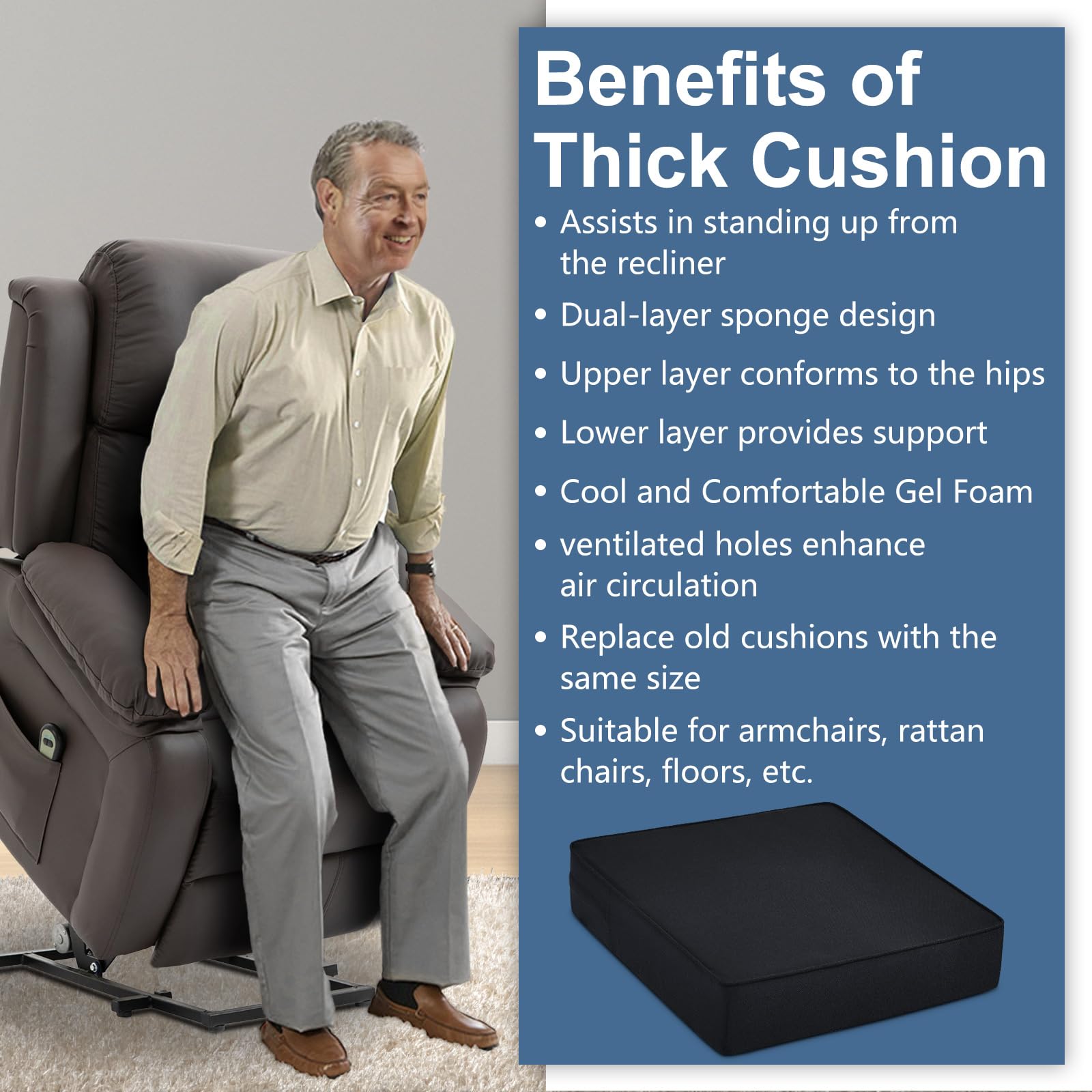 Recliner Chair Cushion Extra Large Memory Foam Seat Cushion