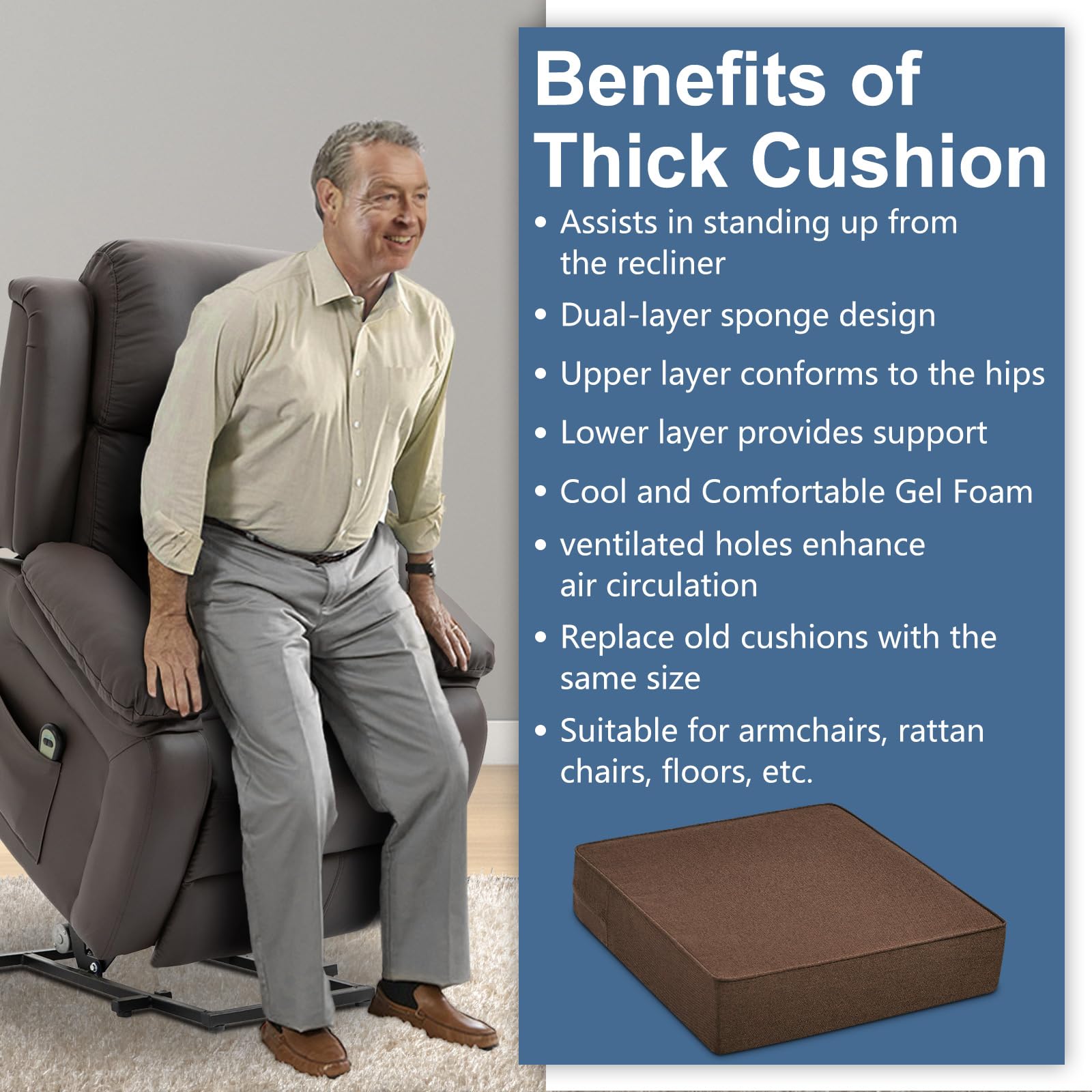 Recliner Chair Cushion Extra Large Memory Foam Seat Cushion